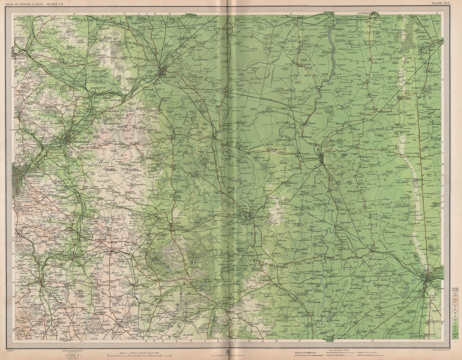 S YORKSHIRE/NW LINCOLNSHIRE. Sheffield Lincoln Chesterfield Rotherham 1903 map